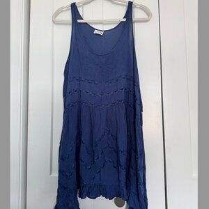 Intimately  Free People  Dress Blue Black Polka Dots Chevron Lace Ruffled Size L